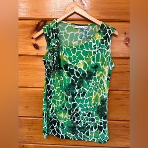 Susan Graver Beaded Animal Print Asymmetrical Sleeveless Neck Stretchy Top XS
